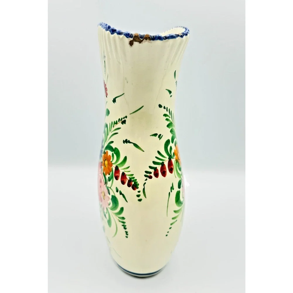 Vintage Deruta Hand Painted Art Pottery Vase Italy Corset Trumpet Flared Florals